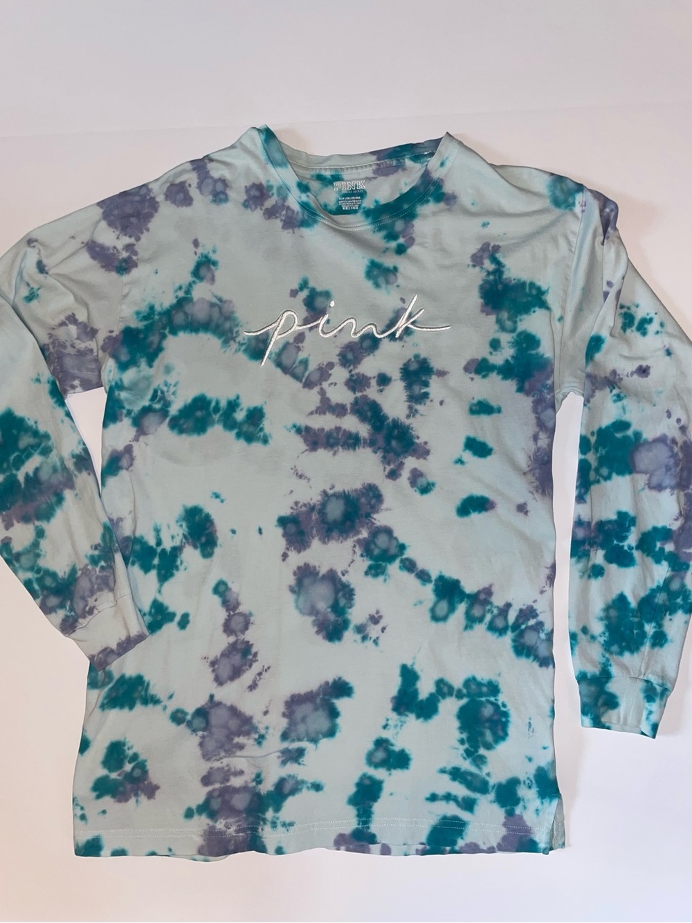 VS PINK Teal Gray Tie Dye Campus Long Sleeve Tee S